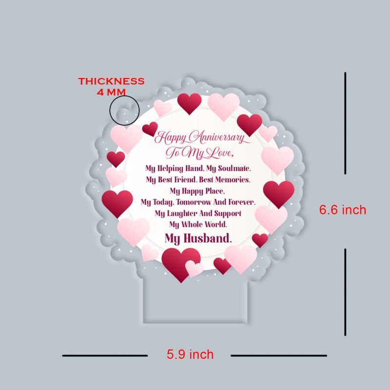 Acrylic Led Lamp Romantic Gift for Couples | Warm White Light Gift Item for Wedding, Anniversary, Birthday & Valentine's Day (Happy Anniversary To My Love)